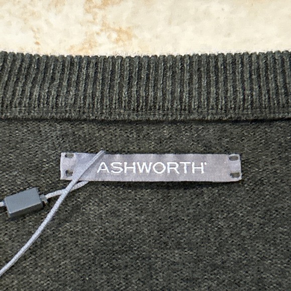 Ashworth Sweater Men L Thyme Heather Grey Argyle Diamond Long Sleeve Cotton Wool - Picture 2 of 8
